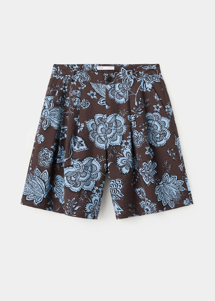 Pleated floral print shorts — Brown