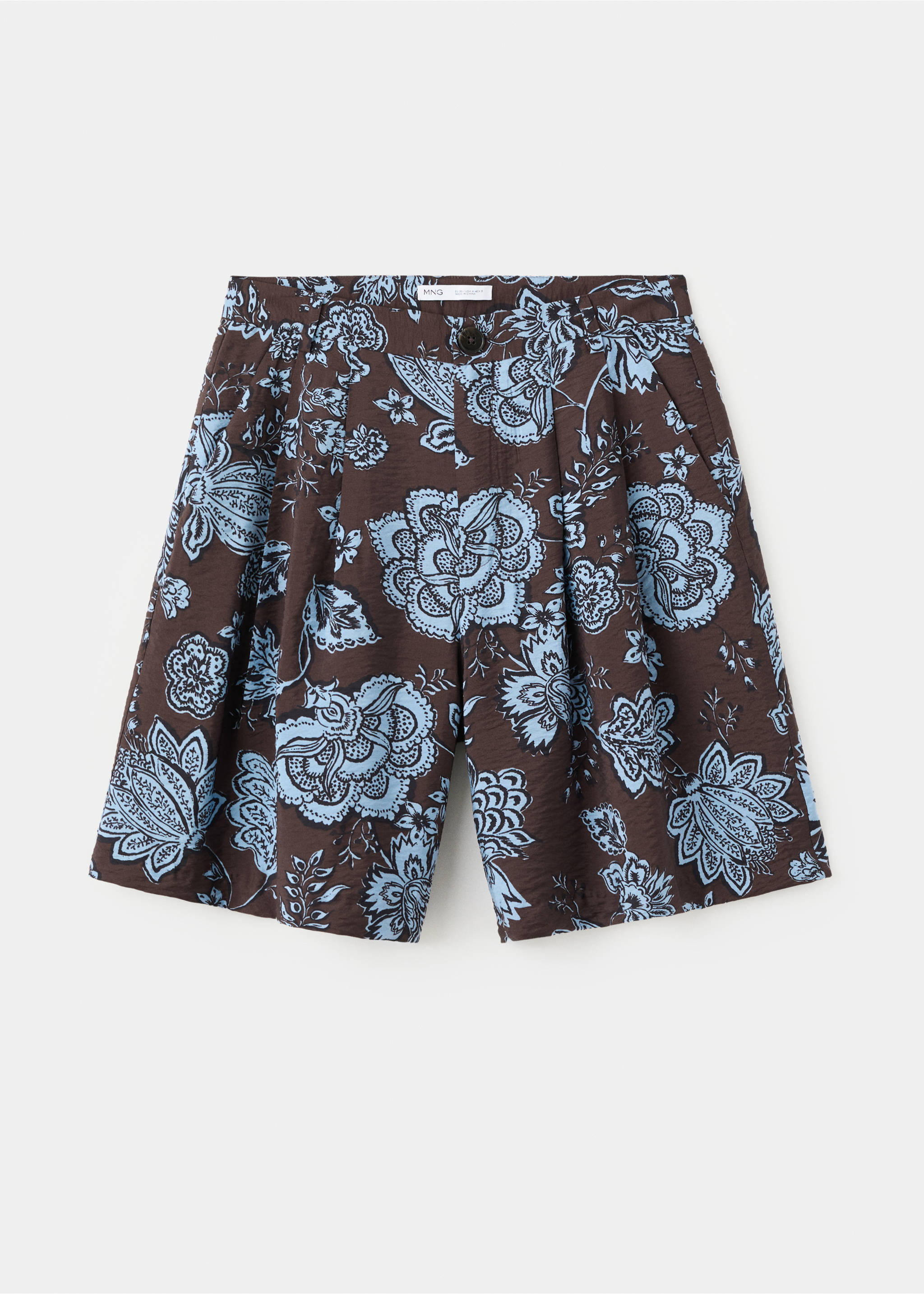 Pleated floral print shorts - Article without model, Brown. Ref: 37092892-00.