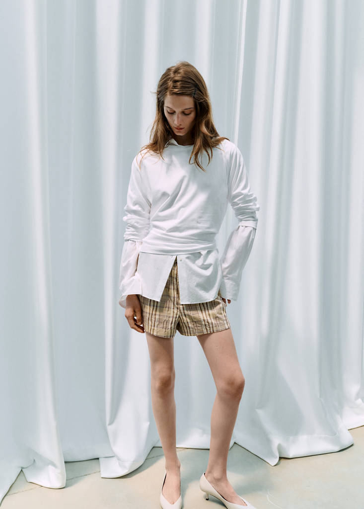Straight checked shorts — Brown