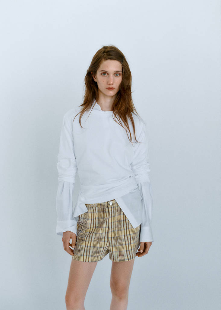 Straight checked shorts — Brown