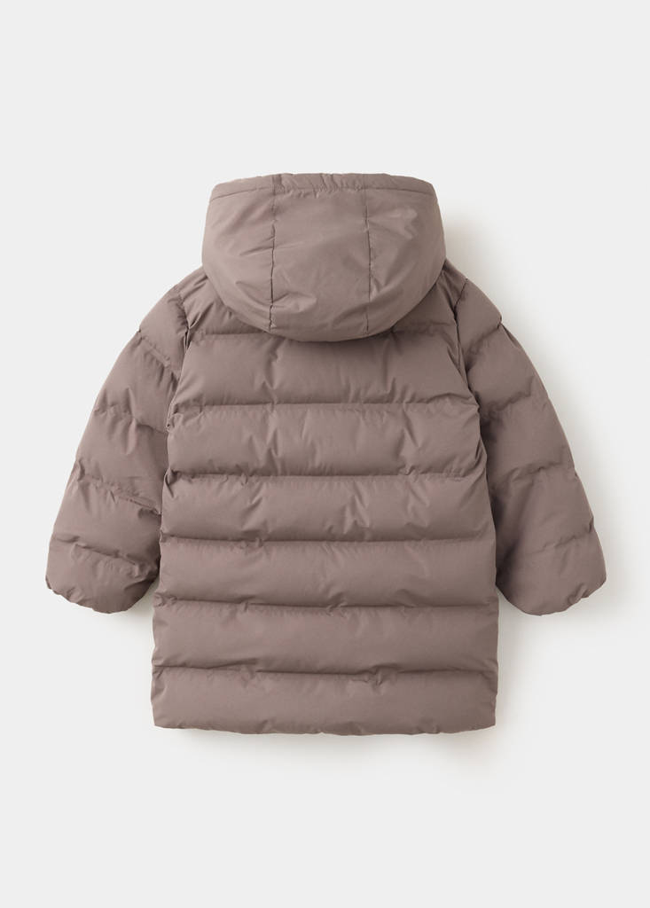 Long padded anorak with hood — Medium Brown