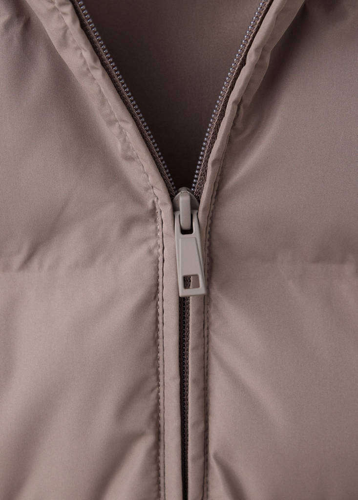Long padded anorak with hood — Medium Brown