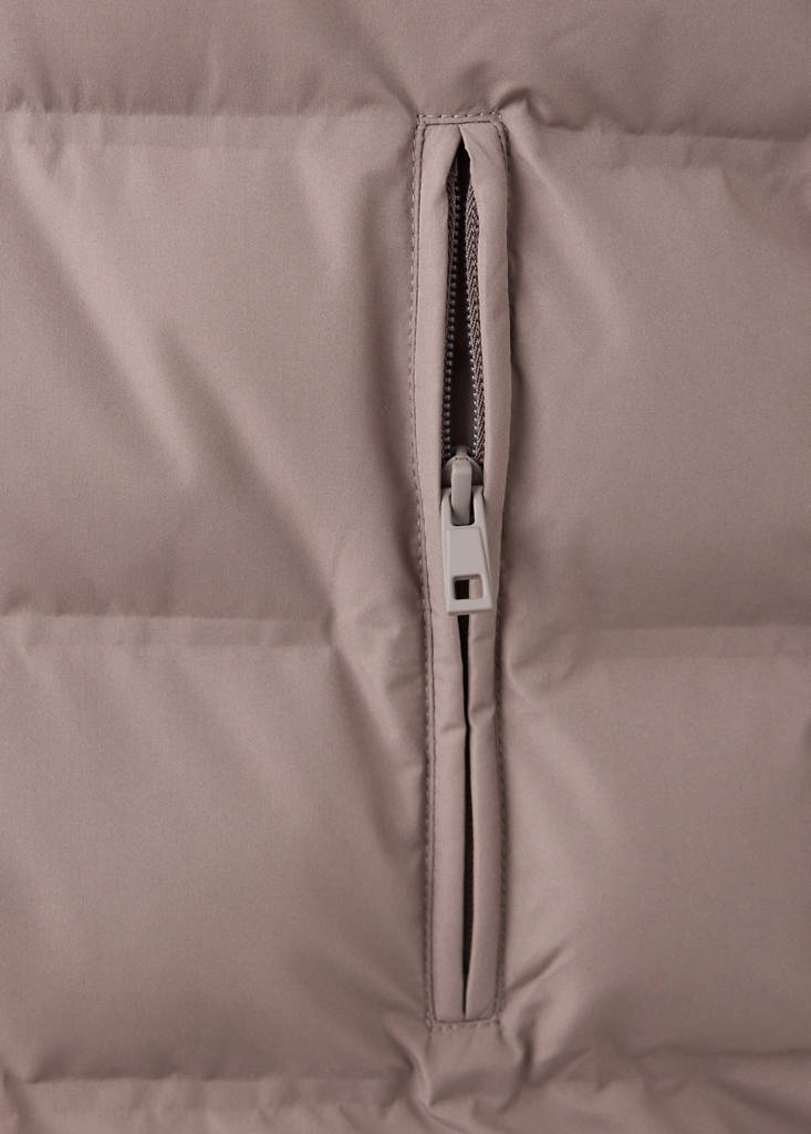 Long padded anorak with hood — Medium Brown