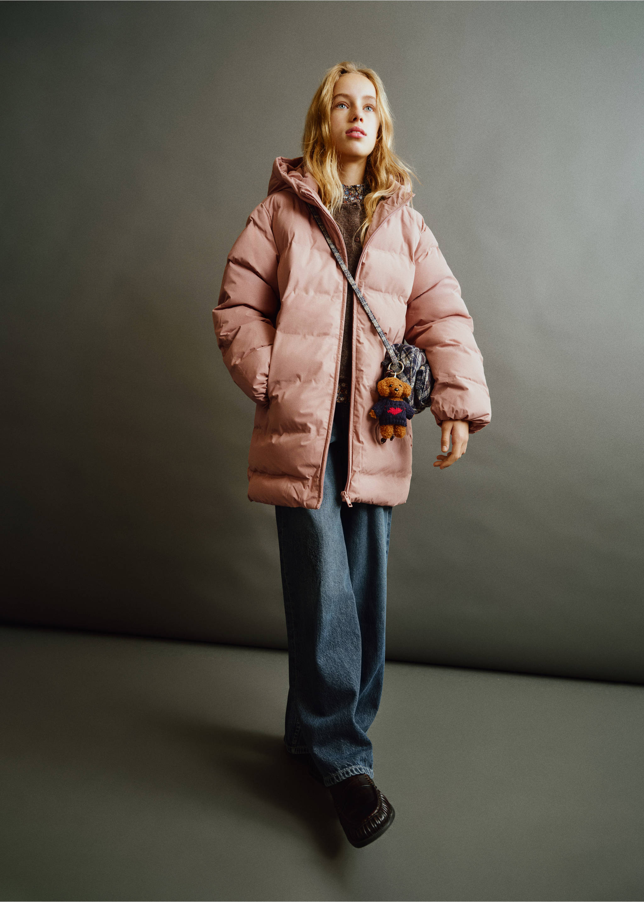 Long padded anorak with hood - General plane, Pink. Ref: 37092896-00.