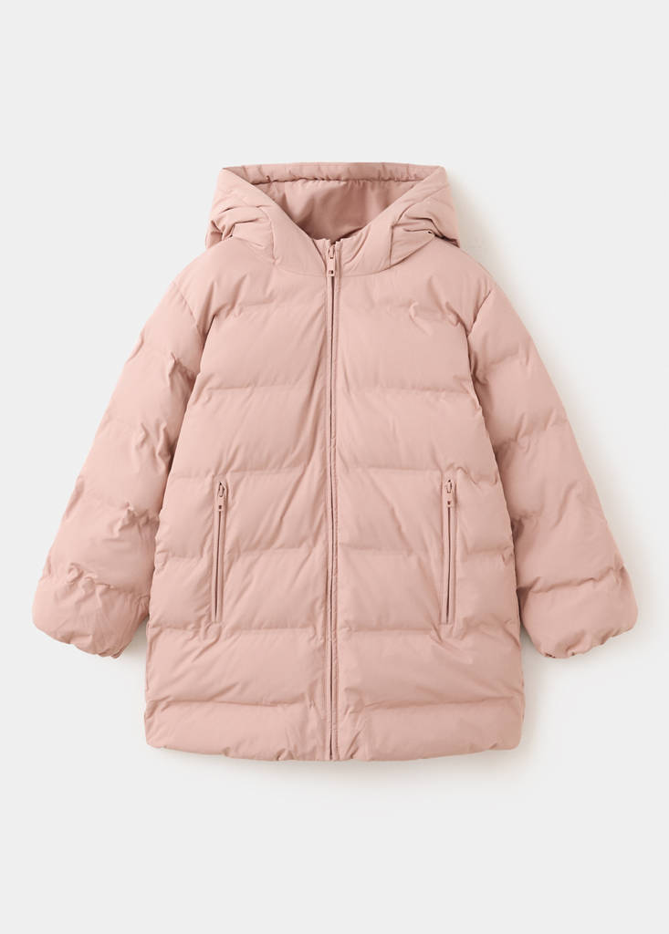 Long padded anorak with hood — Pink