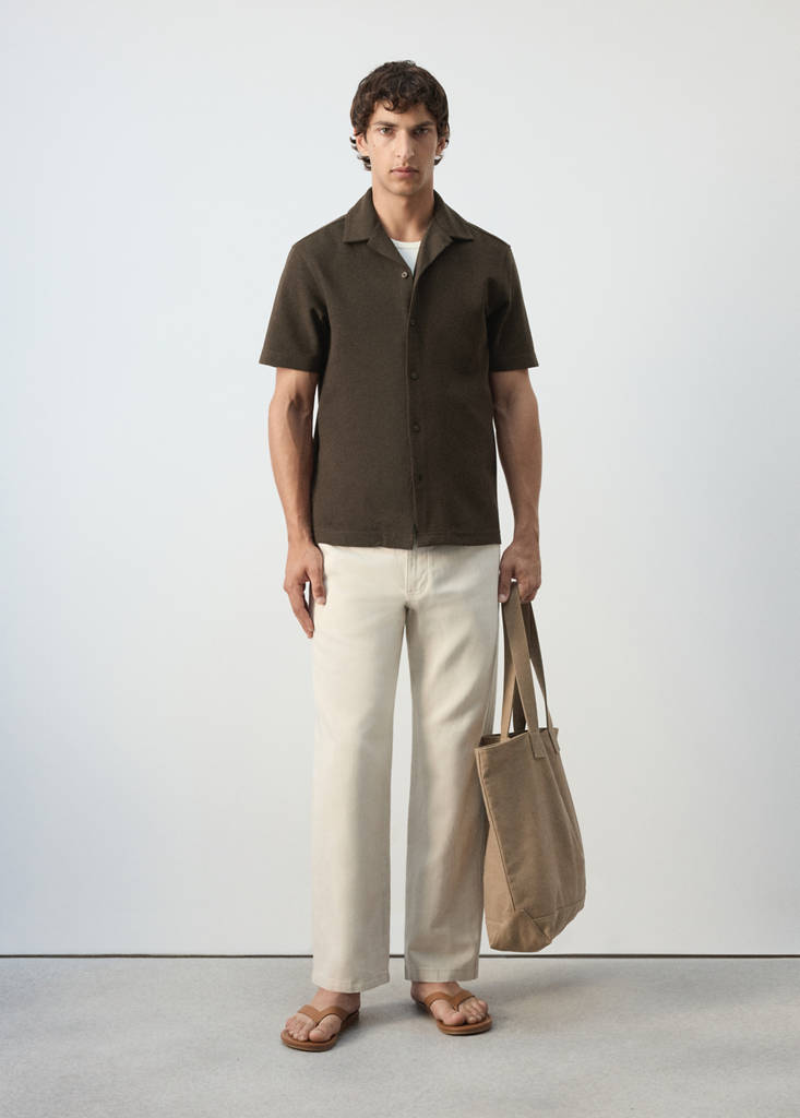 Regular fit cotton blend textured shirt — Brown