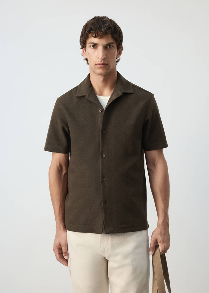 Regular fit cotton blend textured shirt — Brown