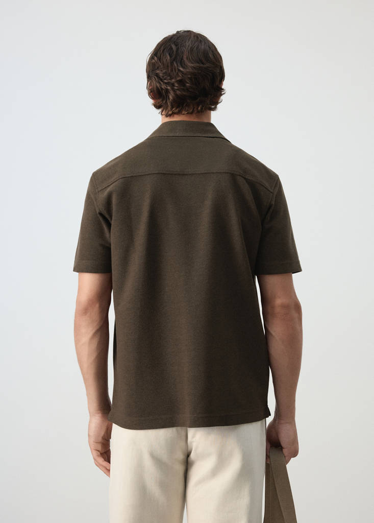 Regular fit cotton blend textured shirt — Brown