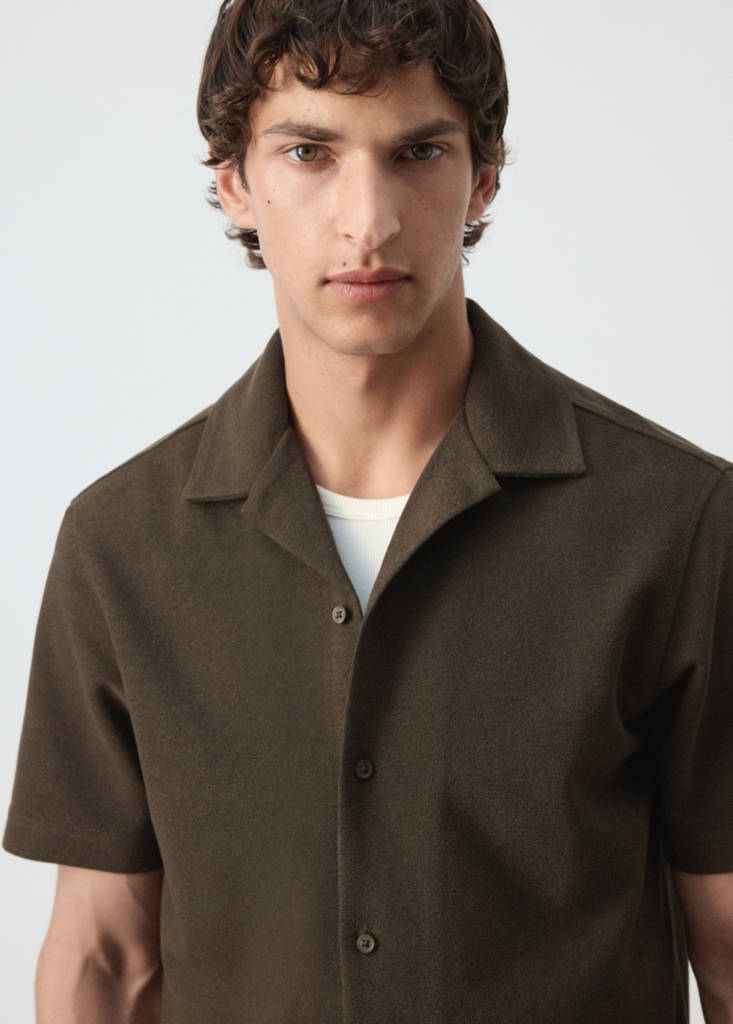 Regular fit cotton blend textured shirt — Brown