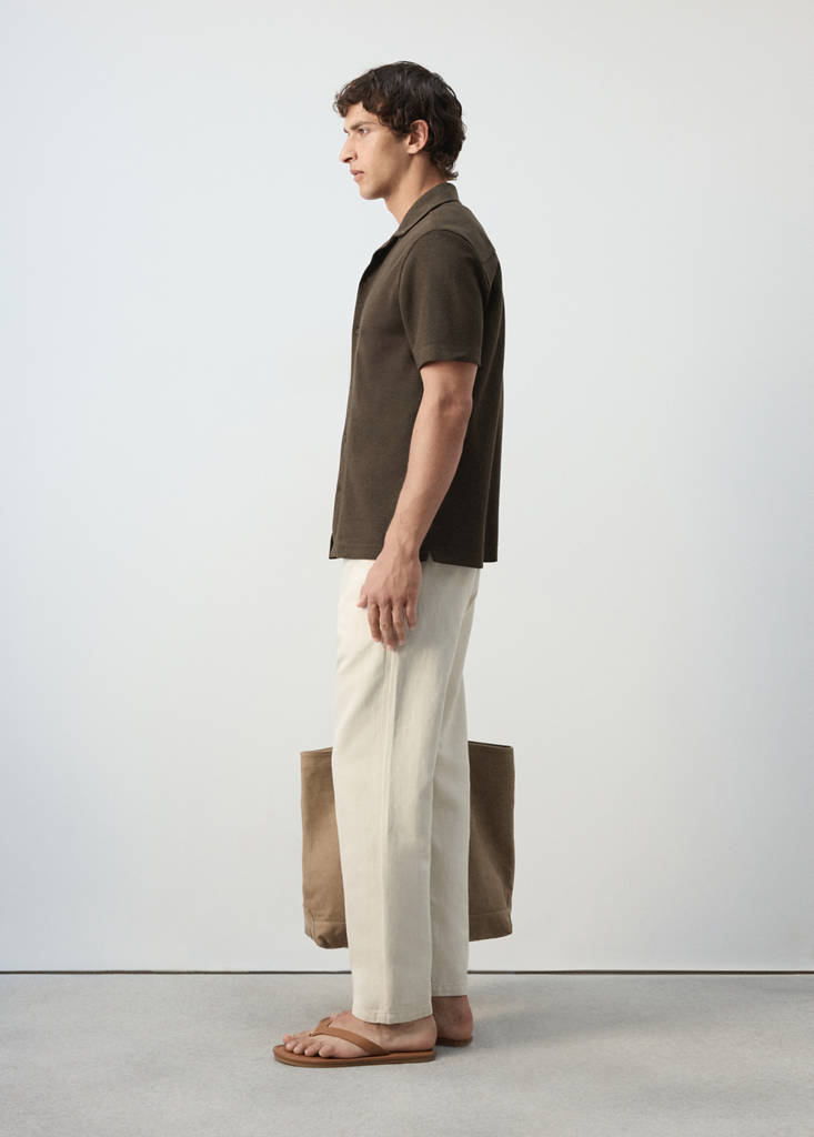 Regular fit cotton blend textured shirt — Brown