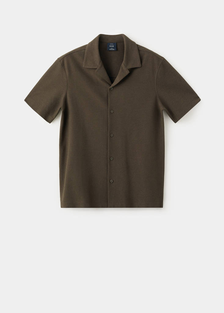 Regular fit cotton blend textured shirt — Brown