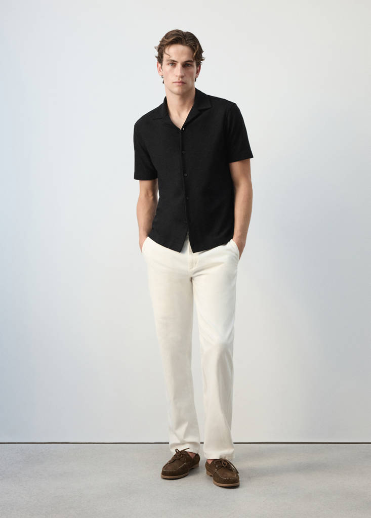 Regular fit cotton blend textured shirt — Black