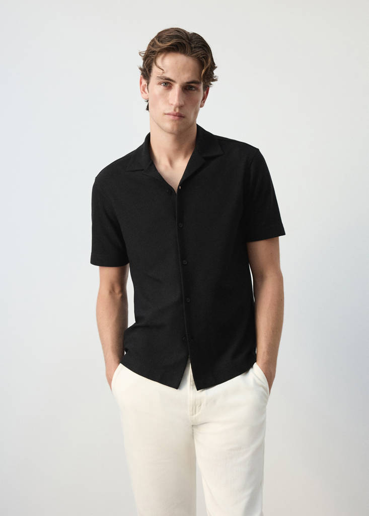 Regular fit cotton blend textured shirt — Black