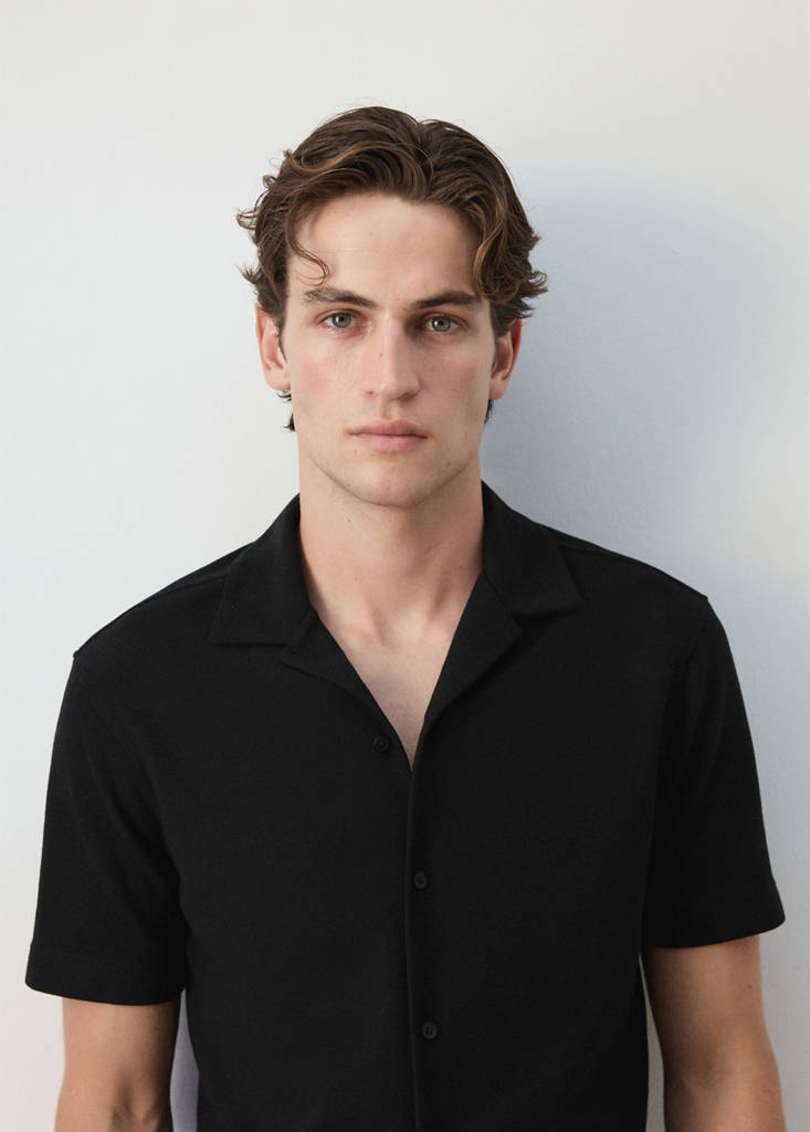 Regular fit cotton blend textured shirt — Black