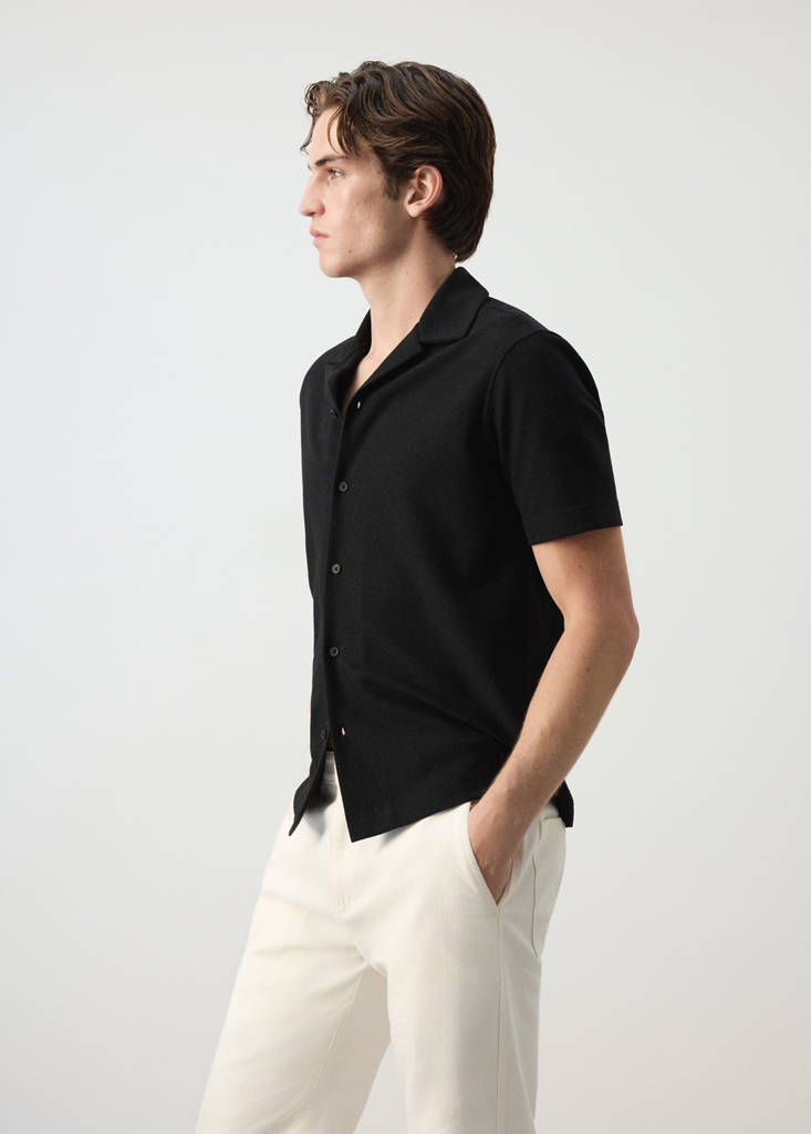 Regular fit cotton blend textured shirt — Black