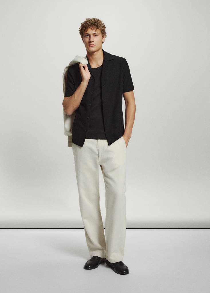 Regular fit cotton blend textured shirt — Black