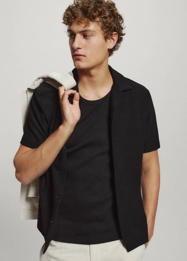 Regular fit cotton blend textured shirt — Black
