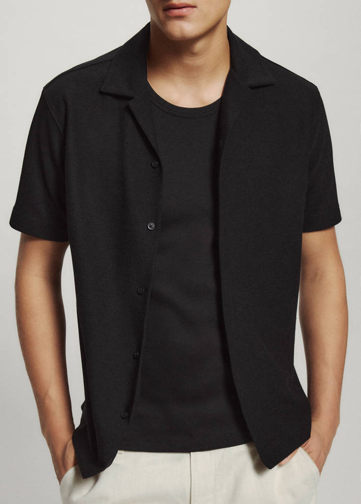 Regular fit cotton blend textured shirt — Black