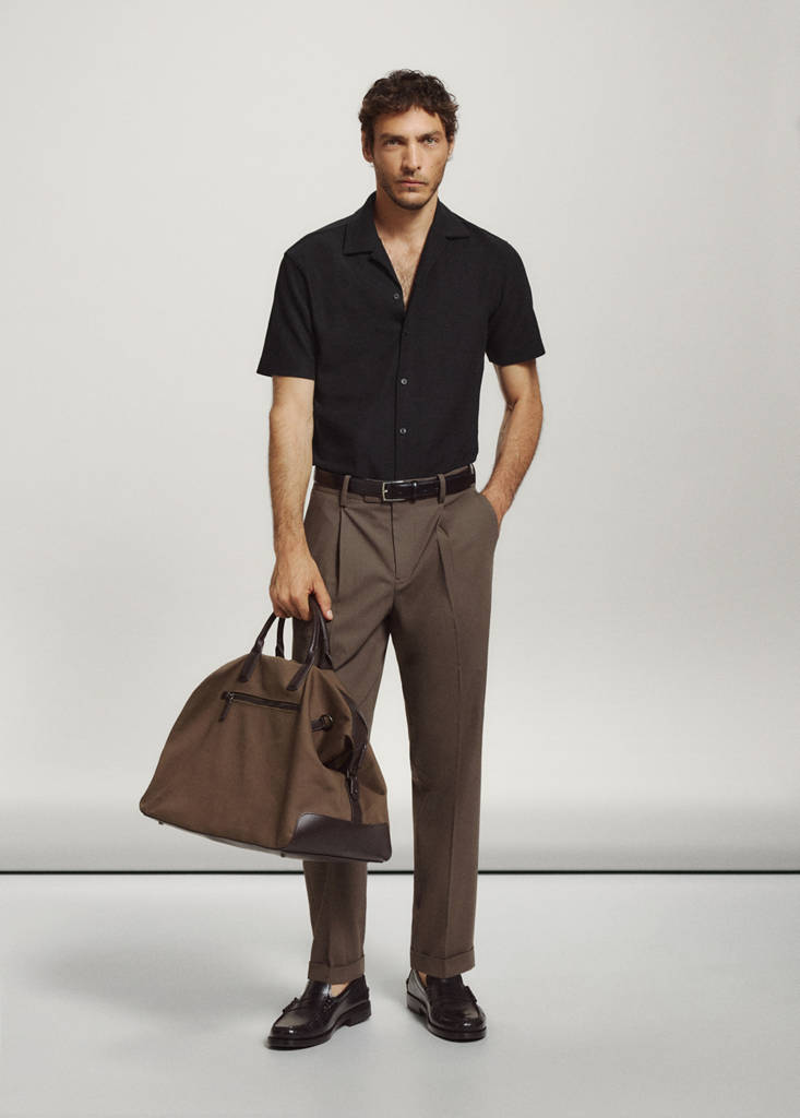 Regular fit cotton blend textured shirt — Black