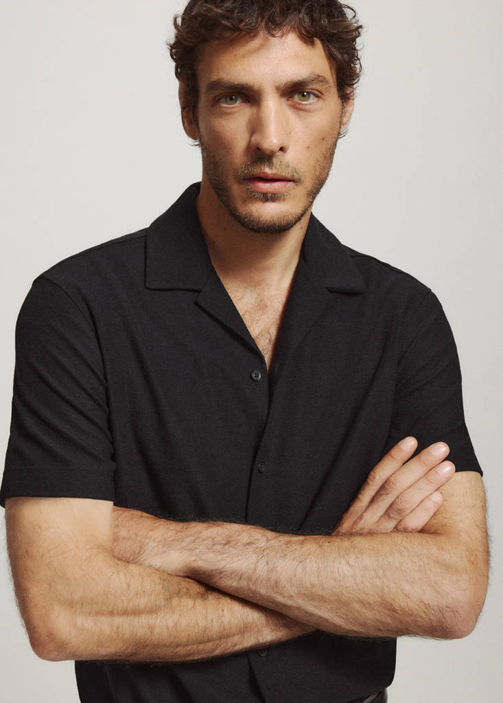 Regular fit cotton blend textured shirt — Black
