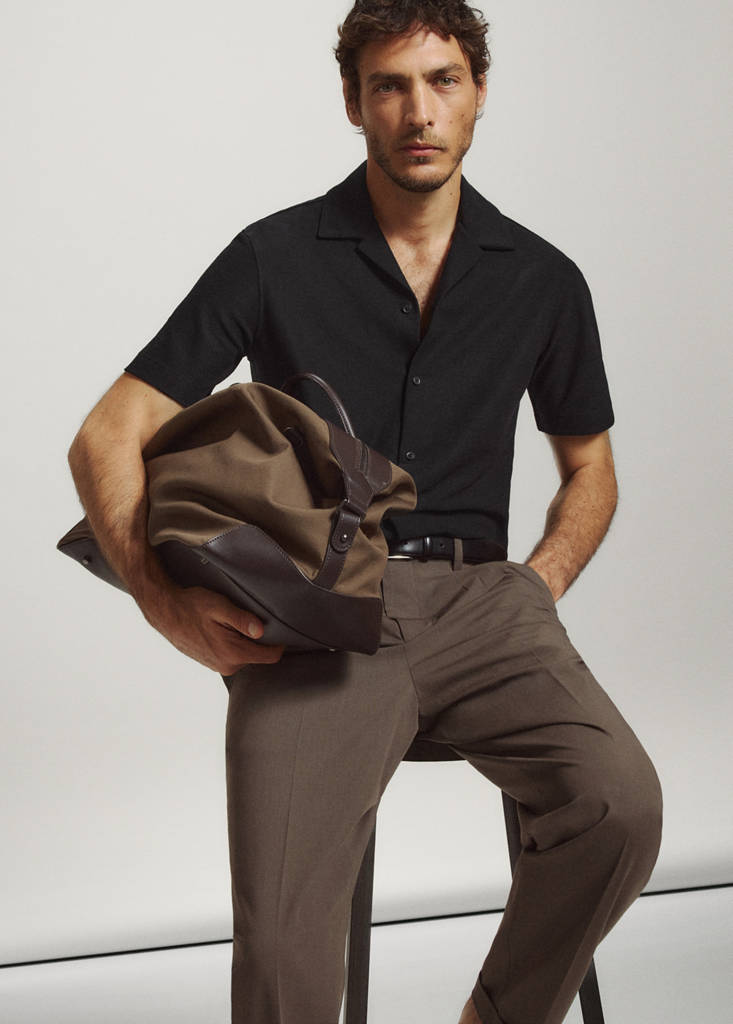 Regular fit cotton blend textured shirt — Black