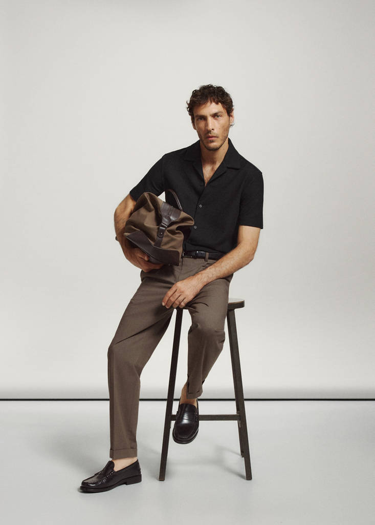 Regular fit cotton blend textured shirt — Black