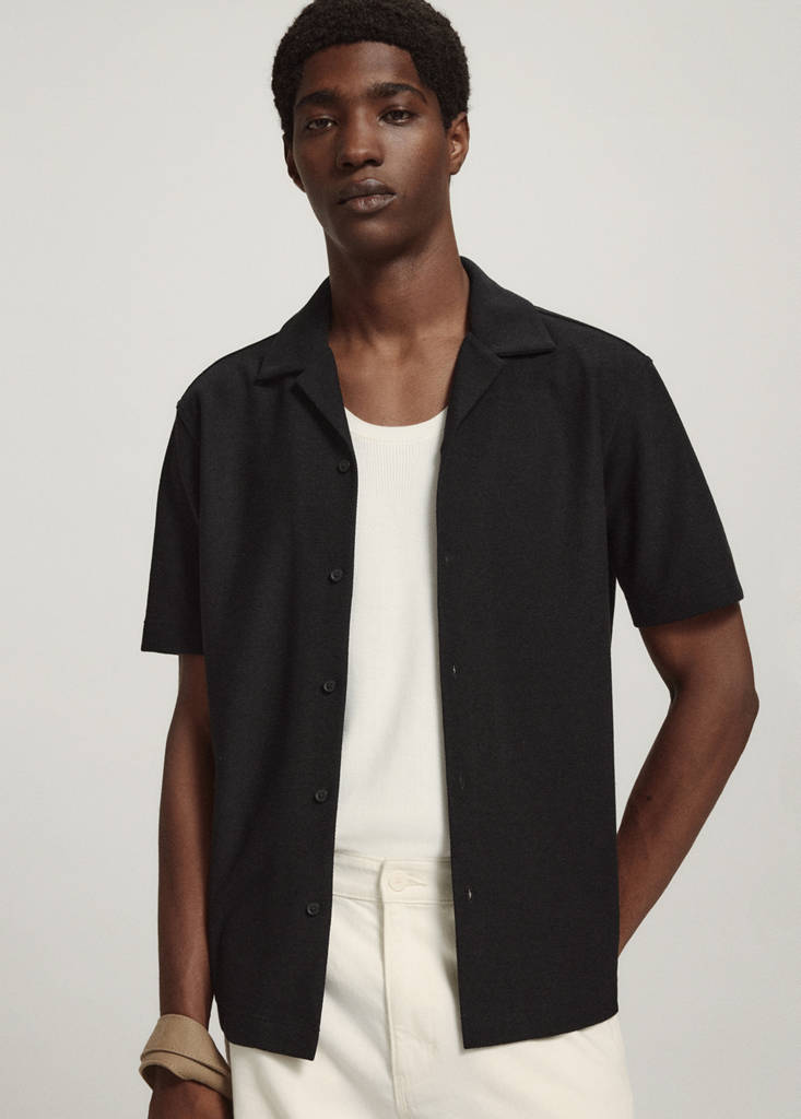 Regular fit cotton blend textured shirt — Black