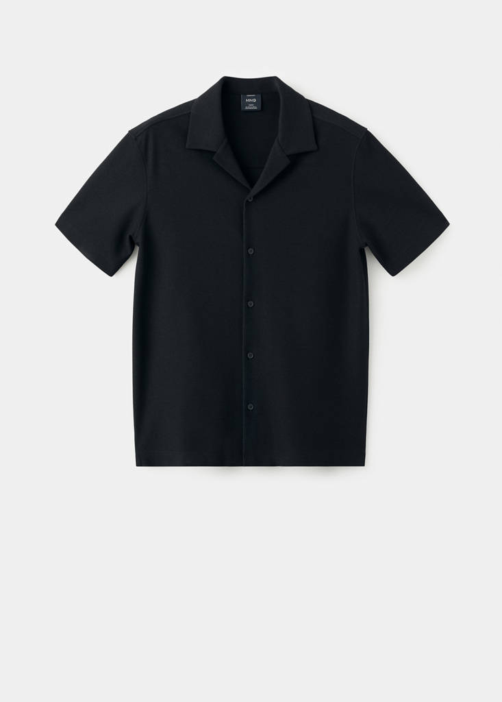 Regular fit cotton blend textured shirt — Black
