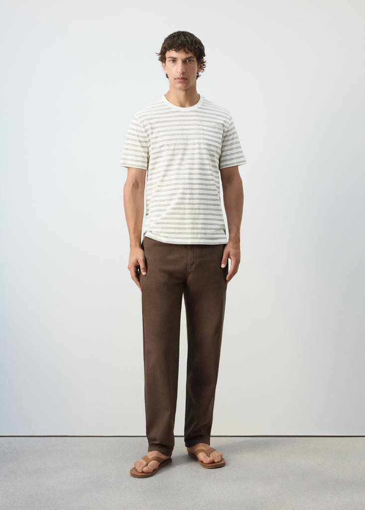 Regular fit cotton-linen blend T-shirt — Off White