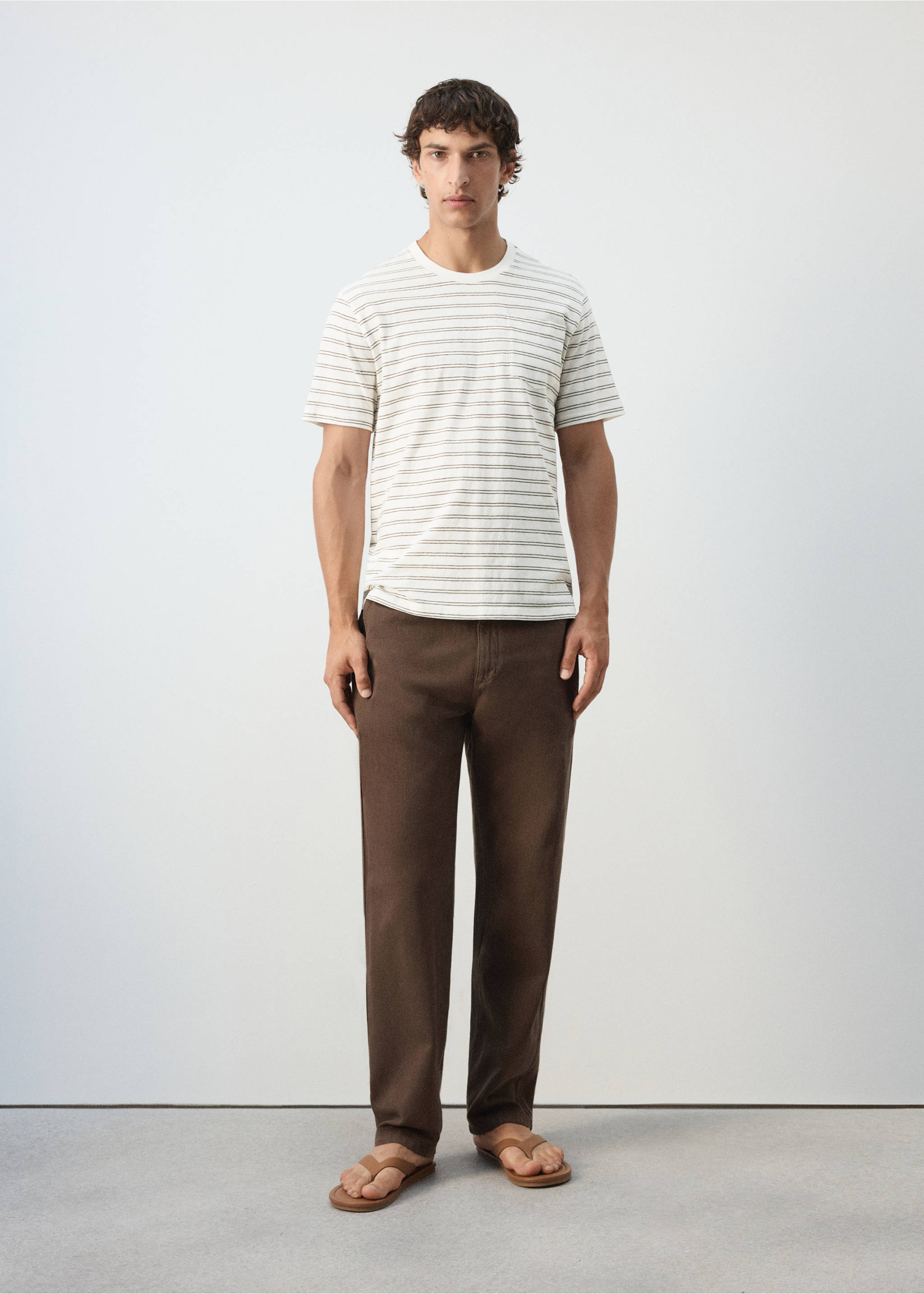 Regular fit cotton-linen blend T-shirt - General plane, Off White. Ref: 37092902-00.