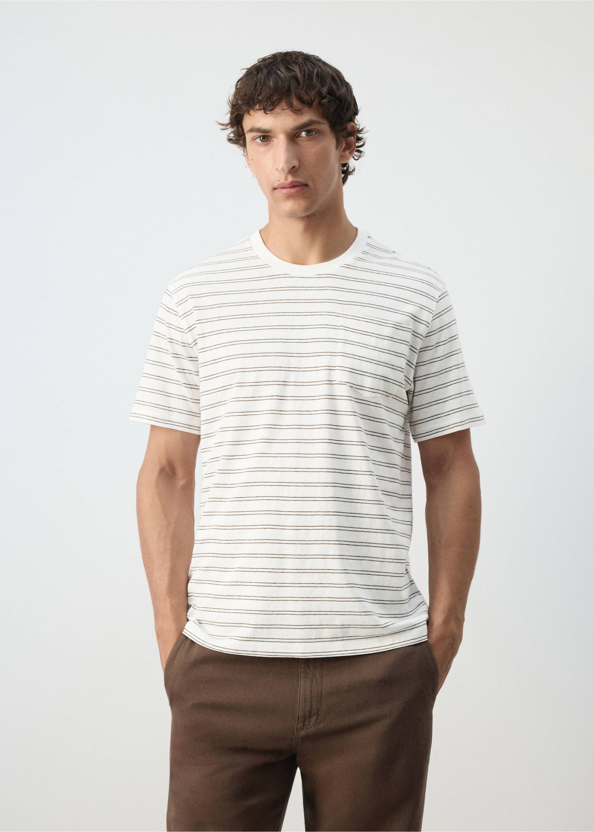 Regular fit cotton-linen blend T-shirt - Medium plane, Off White. Ref: 37092902-00.