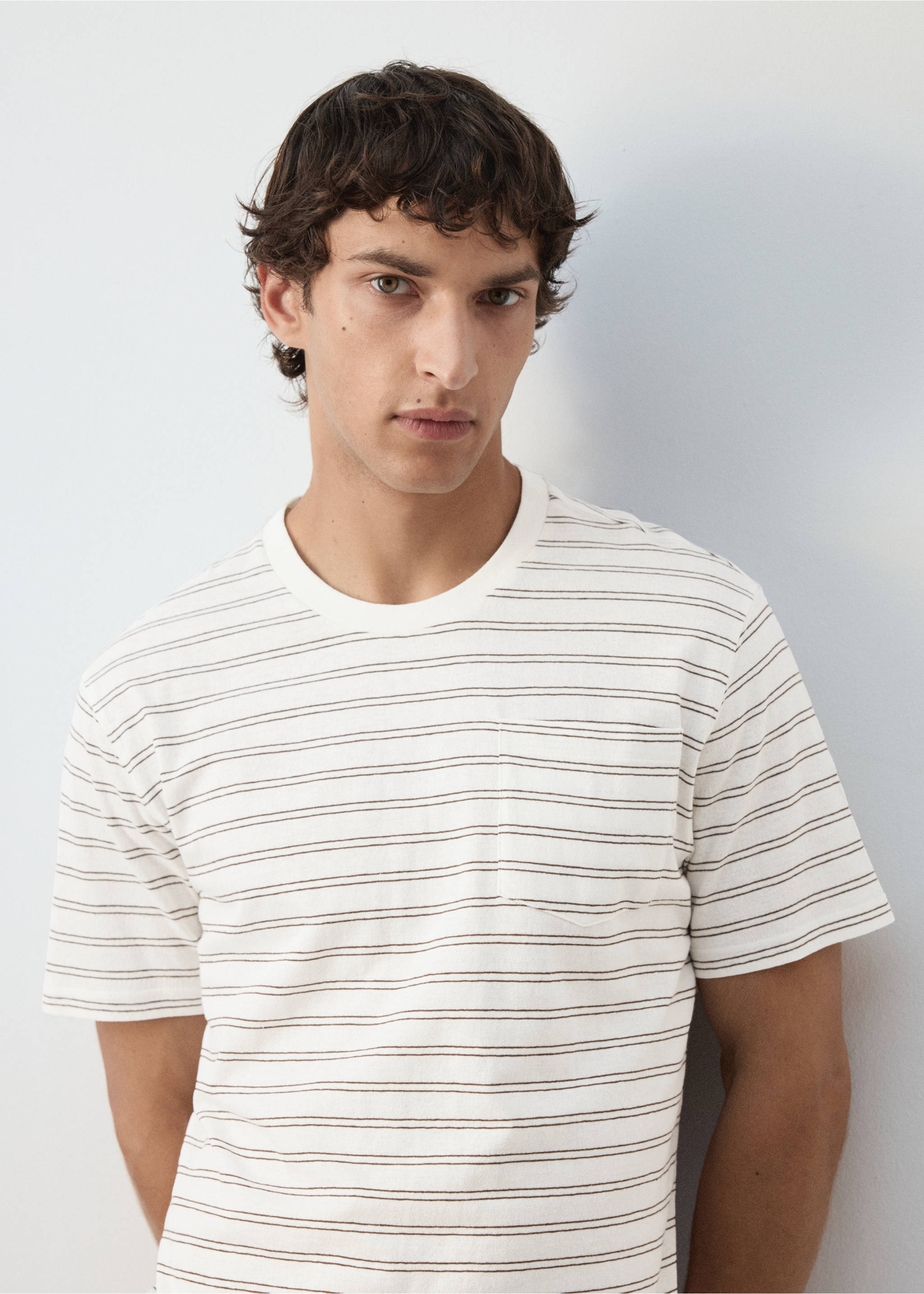 Regular fit cotton-linen blend T-shirt - Details of the article 1, Off White. Ref: 37092902-00.