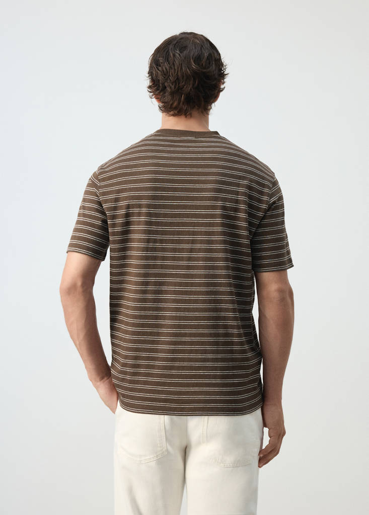 Regular fit cotton-linen blend T-shirt — Chocolate