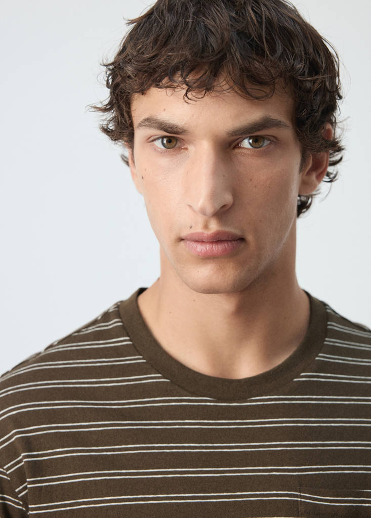 Regular fit cotton-linen blend T-shirt — Chocolate