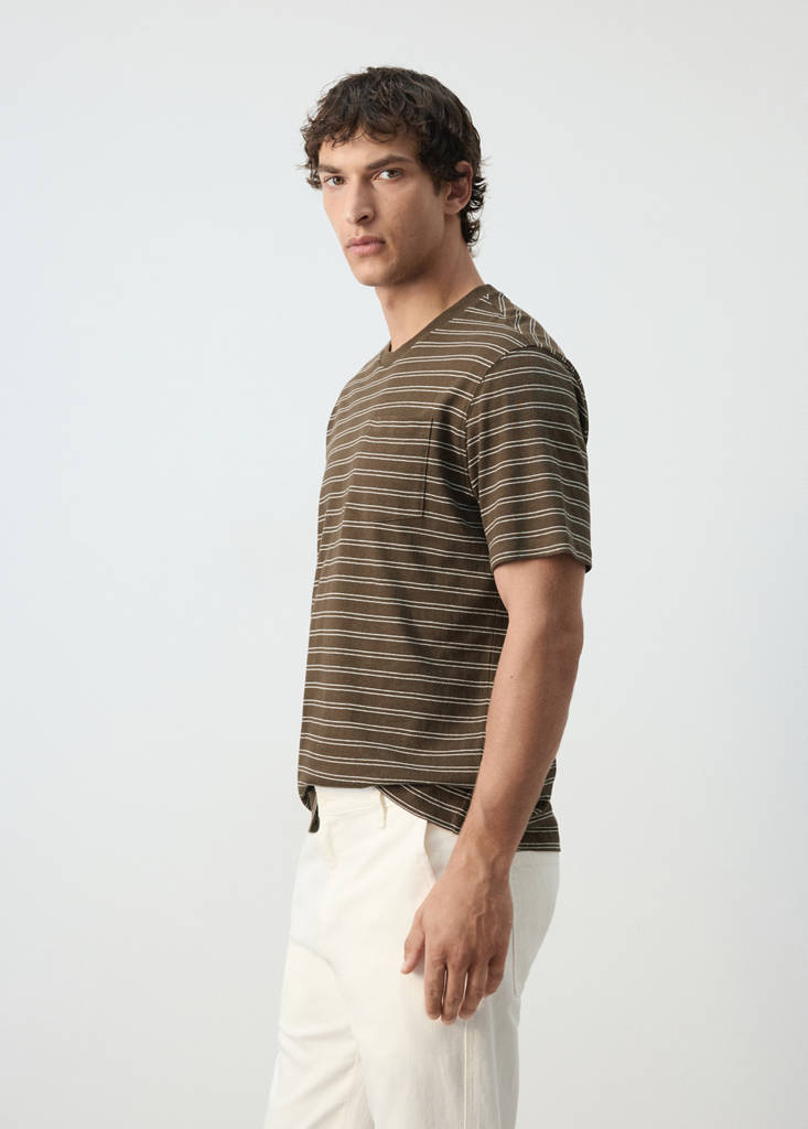 Regular fit cotton-linen blend T-shirt — Chocolate
