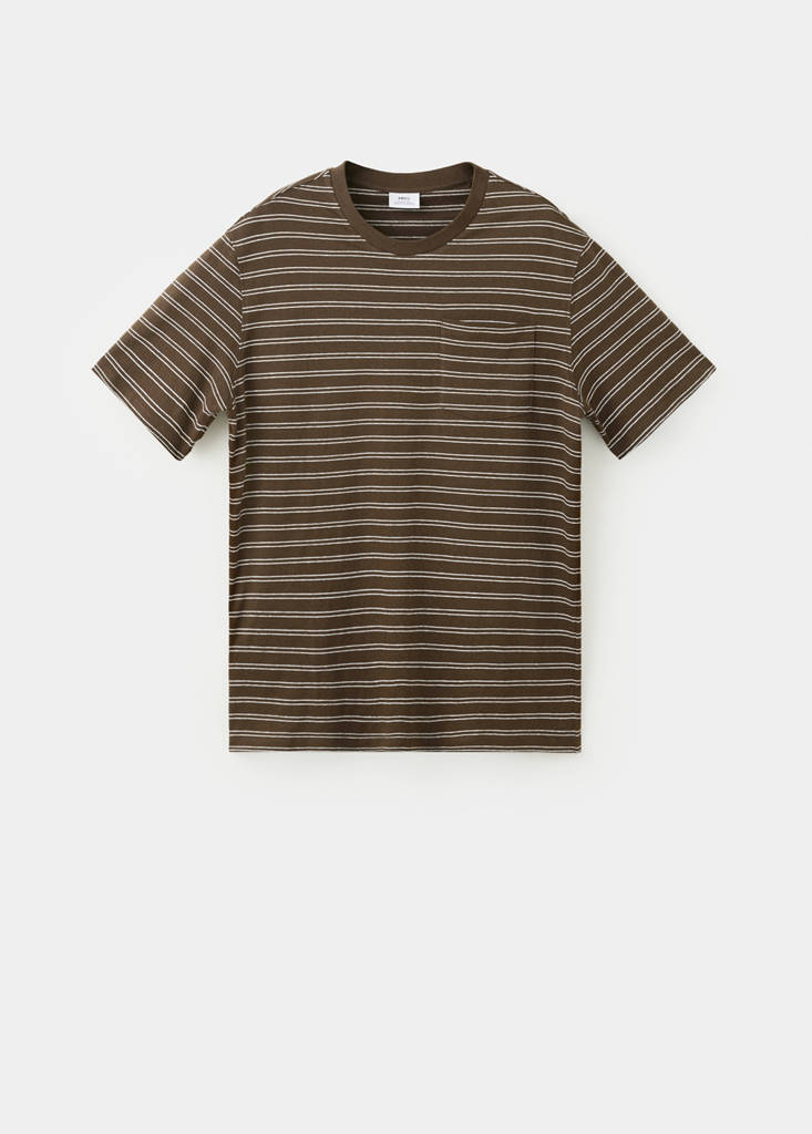 Regular fit cotton-linen blend T-shirt — Chocolate