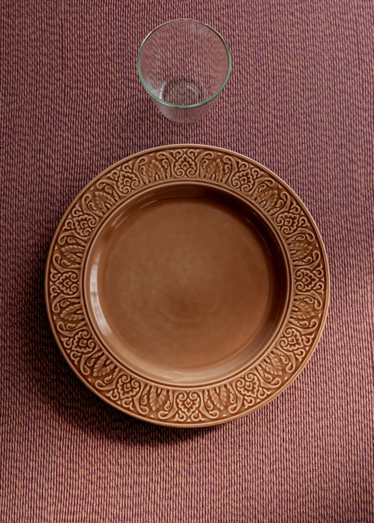 Stoneware decorative border flat plate — Petrol Blue
