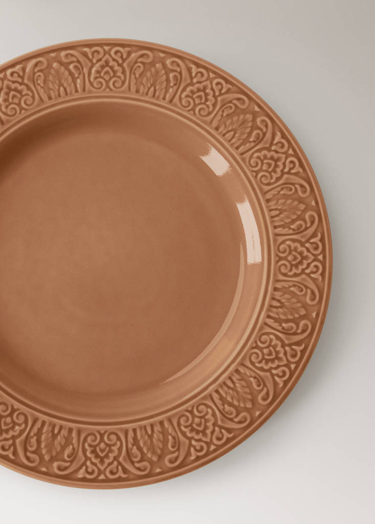 Stoneware decorative border flat plate — Petrol Blue
