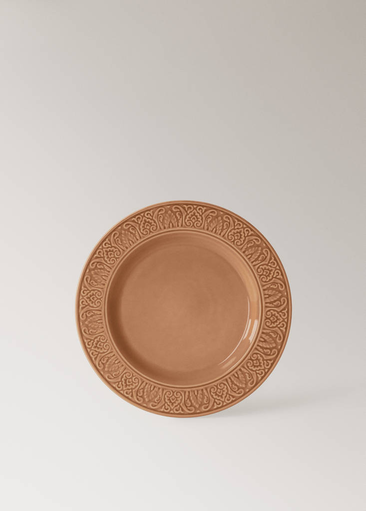 Stoneware decorative border flat plate — Petrol Blue
