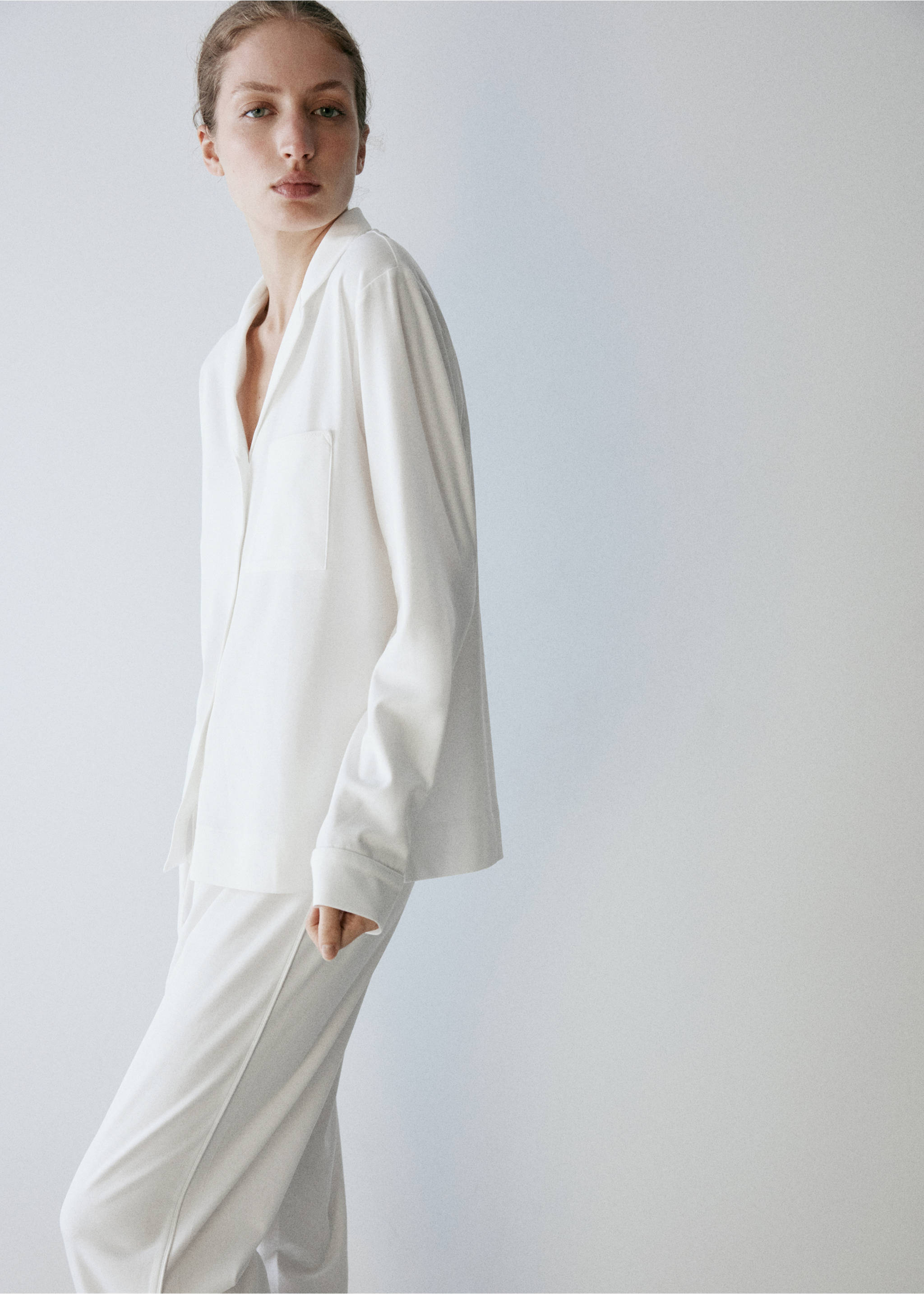Stretch cotton pyjama shirt - Medium plane, White. Ref: 37092913-00.