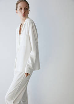 Stretch cotton pyjama shirt — White 1