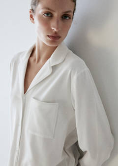 Stretch cotton pyjama shirt — White 4