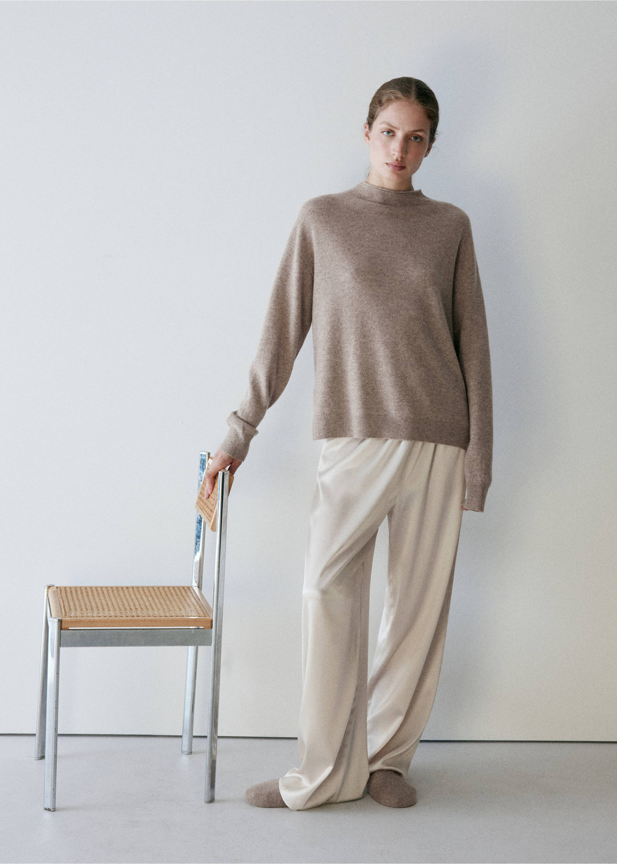 100% cashmere sweater with perkins neck - General plane, Beige. Ref: 37092917-00.