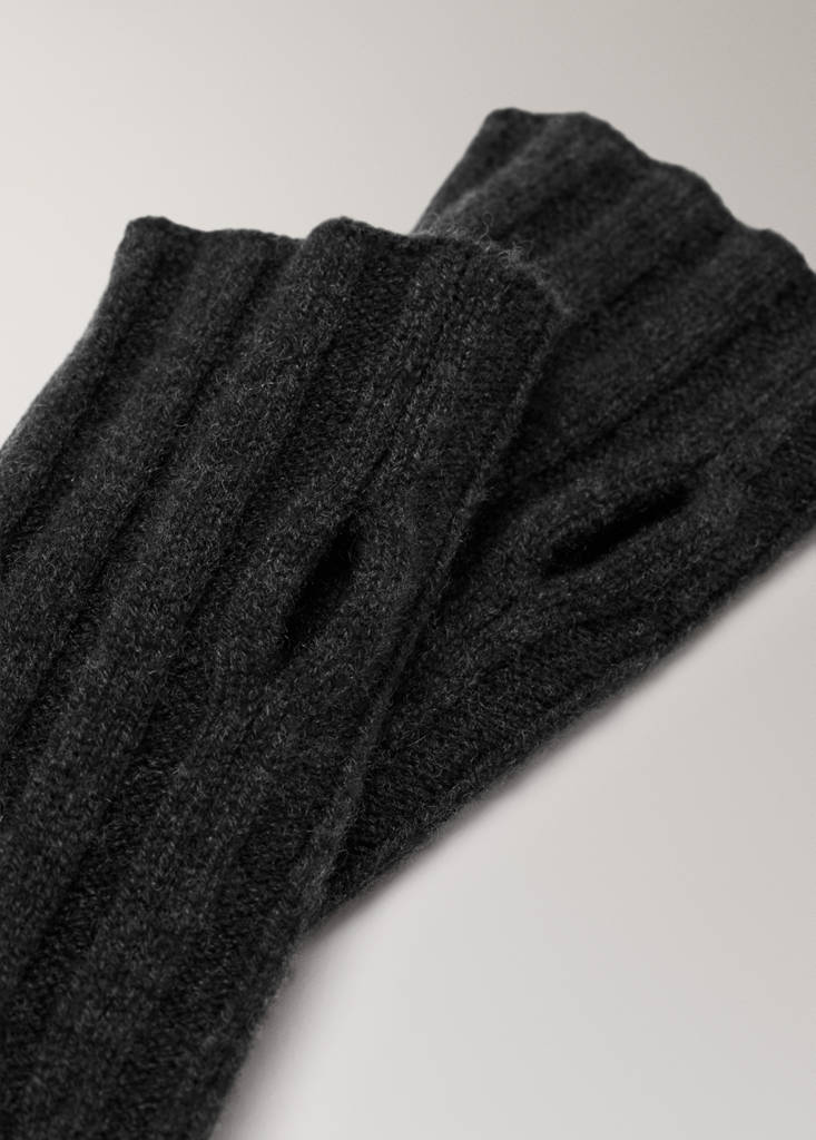 Ribbed mittens, 100% cashmere — Charcoal