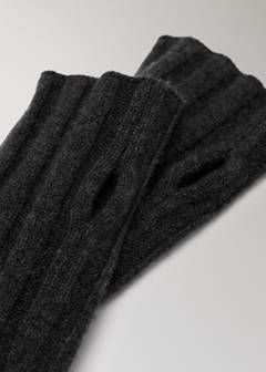 Ribbed mittens, 100% cashmere — Charcoal 2