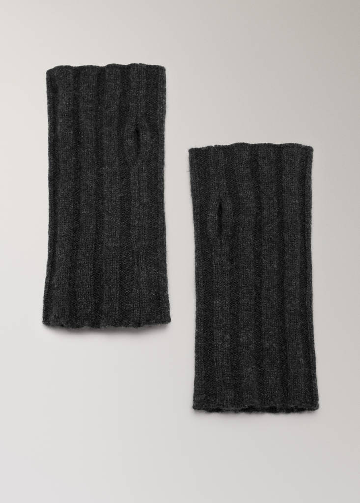 Ribbed mittens, 100% cashmere — Charcoal