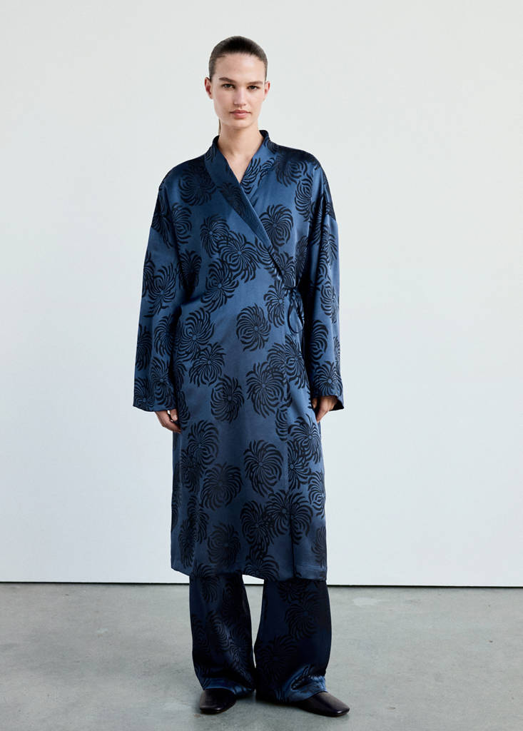 Jacquard satin robe — Blue
