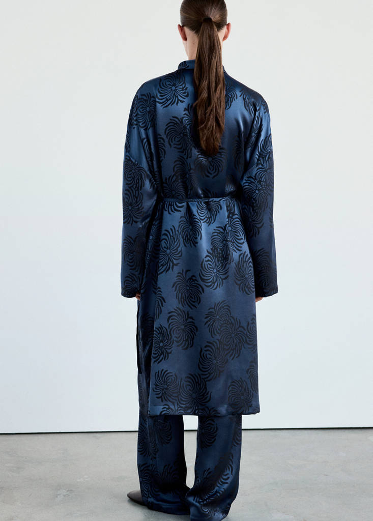 Jacquard satin robe — Blue