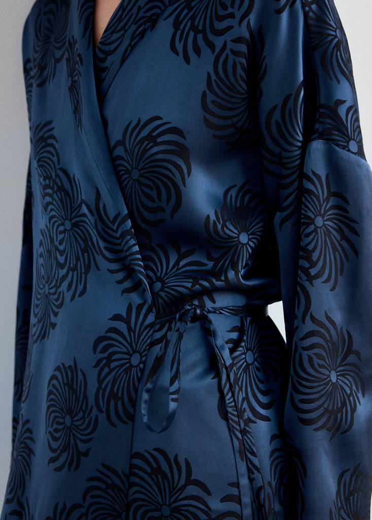Jacquard satin robe — Blue