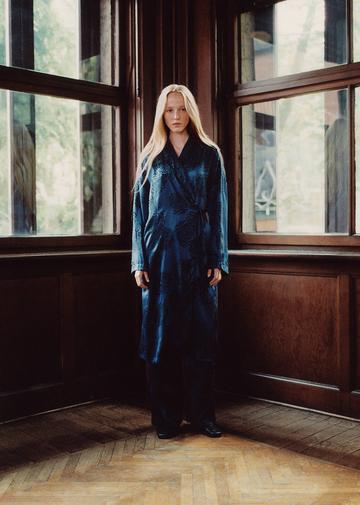 Jacquard satin robe — Blue